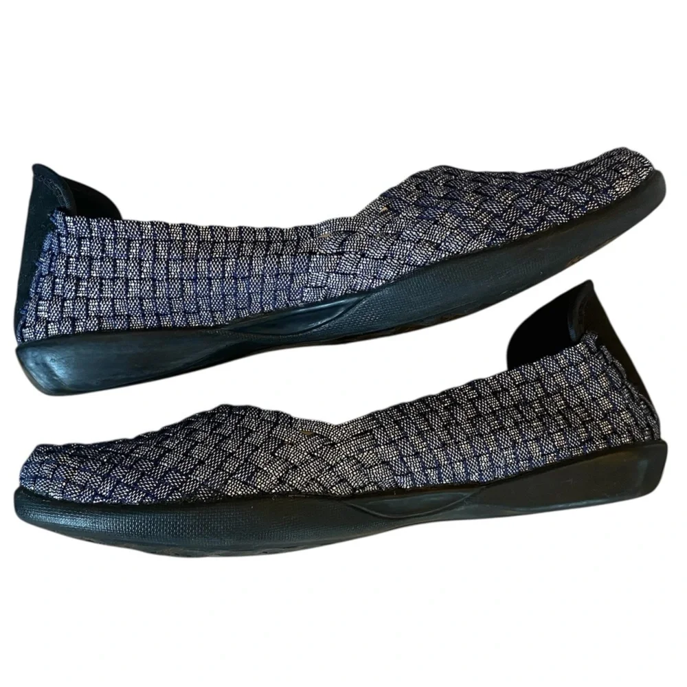 BERNIE MEV Catwalk Ballet Flats Woven Stretch Navy Shimmer Women US 6.5 EU 37